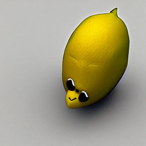 Image similar to an angry lemon, character 3 d render