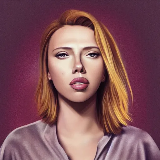 Image similar to portrait of scarlet johansson, highly detailed, centered, solid color background, digital painting