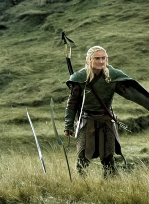 Image similar to film still of Sean Penn as Legolas in The Lord of the Rings, 4k