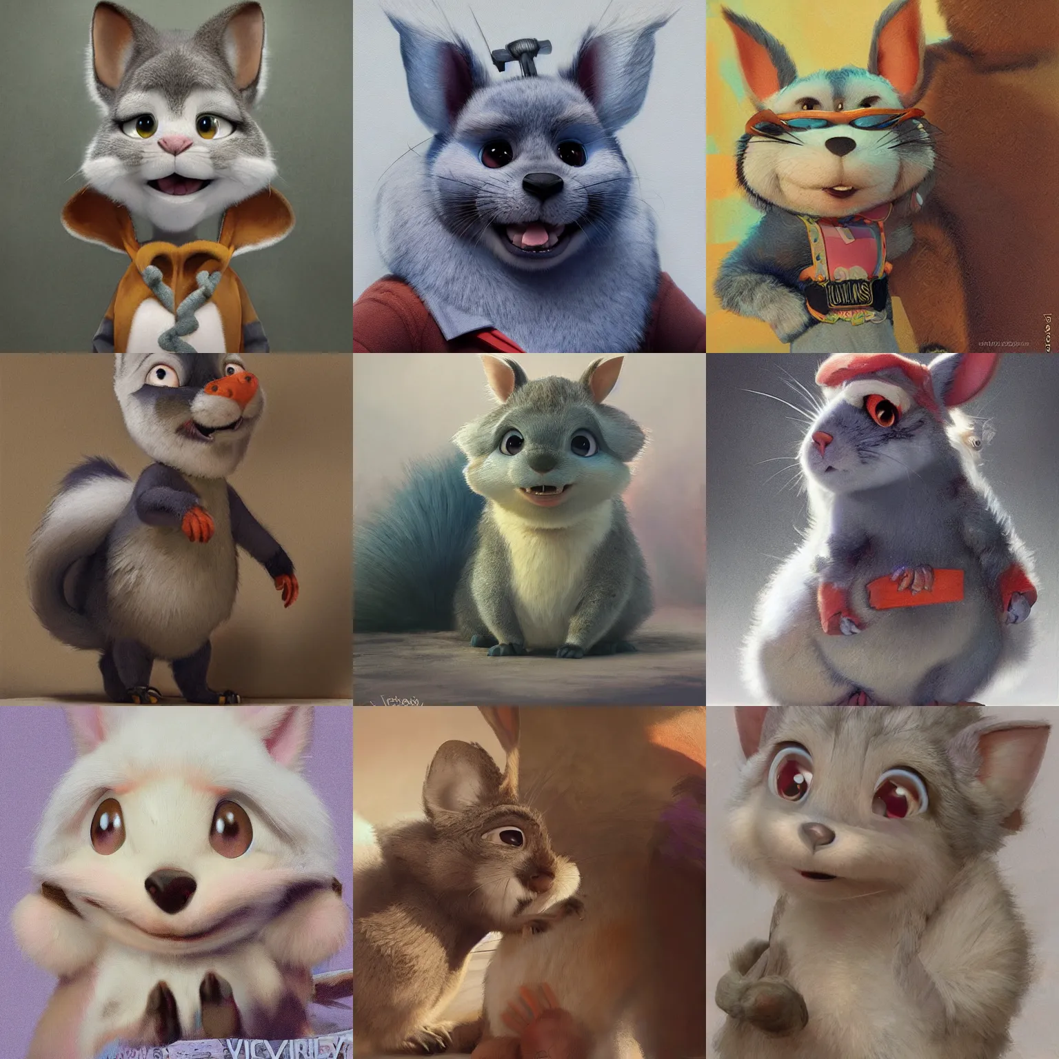 Prompt: promotional art, very very very cute disney pixar chinchilla character, iconic film character, detailed fur, concept artwork, 3 d render official art, promotional art, by ilya kuvshinov katsuhiro villeneuve, jeremy lipkin and michael garmash and rob rey, disney pixar zootopia