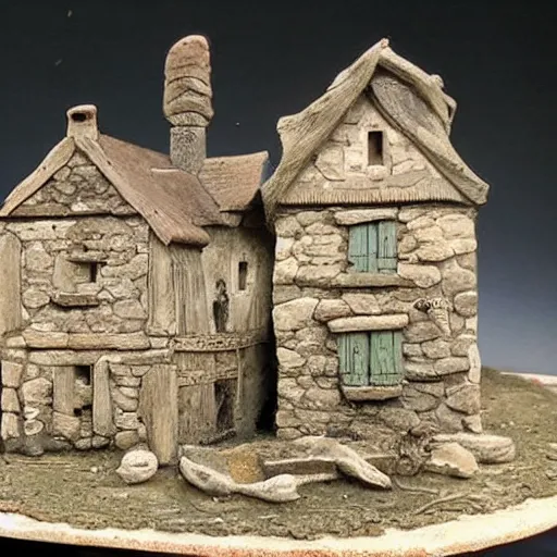 Image similar to minature 1 8 0 0 s france village sculpted in the style of george tsougkouzidis, clay, sculpture, portrait lighting