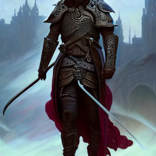 Image similar to Keanu Reeves dressed as a knight, D&D, fantasy, intricate, elegant, highly detailed, digital painting, artstation, concept art, matte, sharp focus, illustration, art by Artgerm and Greg Rutkowski and Alphonse Mucha