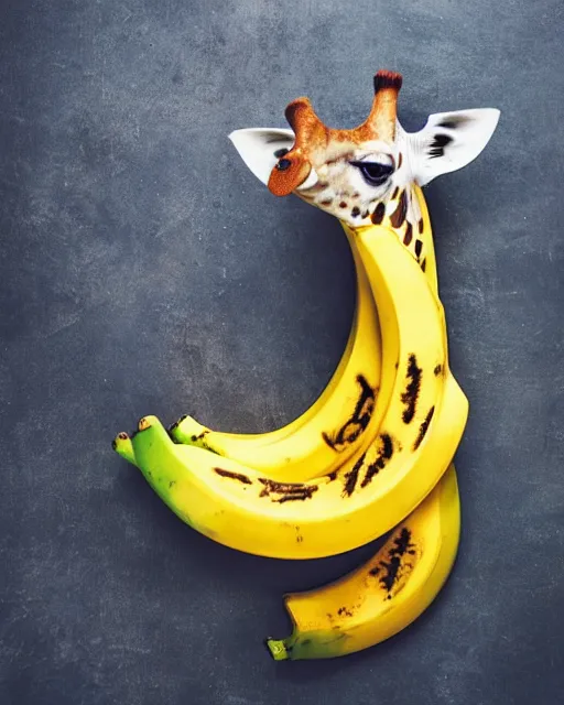 Prompt: a ((giraffe))banana being peeled