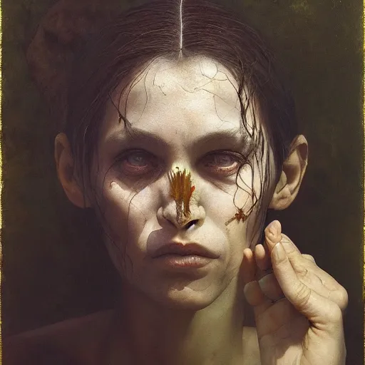 Image similar to a chamomile | highly detailed oil painting, hyperrealistic, very intrincate | cinematic lighting, award - winning | by roberto ferri, giger, beksinski and tom bagshaw | by austin osman spare and william blake, trending on artstation, cgsociety, official art, octane.