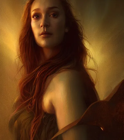 Image similar to riveting seductive oracle of delphi portrait, rim light, mysterious atmospheric lighting, painted, intricate, volumetric lighting, beautiful, rich deep colours masterpiece, golden hour, sharp focus, ultra detailed, by leesha hannigan, ross tran, thierry doizon, kai carpenter, ignacio fernandez rios
