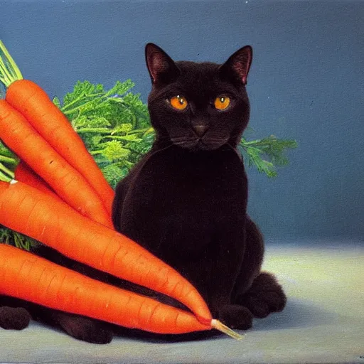 Prompt: burmese cat and carrot, oil painting by Ivan Shishkin, renaissance drawing