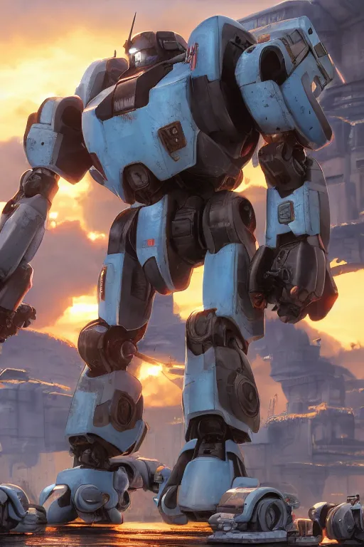 Image similar to mechwarrior 5 : mercenaries mech megaman transformer robot boss tank engine game octane render, 4 k, hd 2 0 2 2 3 d cgi rtx hdr style chrome reflexion glow fanart, global illumination ray tracing hdr fanart arstation by ian pesty by jesper ejsing pixar and disney unreal zbrush central hardmesh