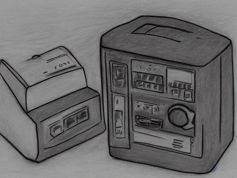 Prompt: a pencil drawing of a box computer. by pen tacular