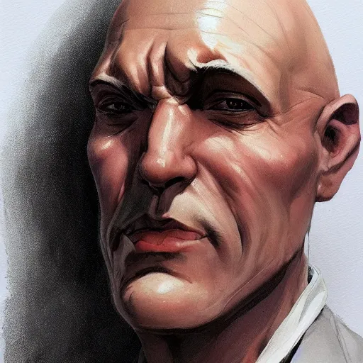 Image similar to bald man with solid black disks over eyes, portrait, behance hd artstation, style of jesper ejsing