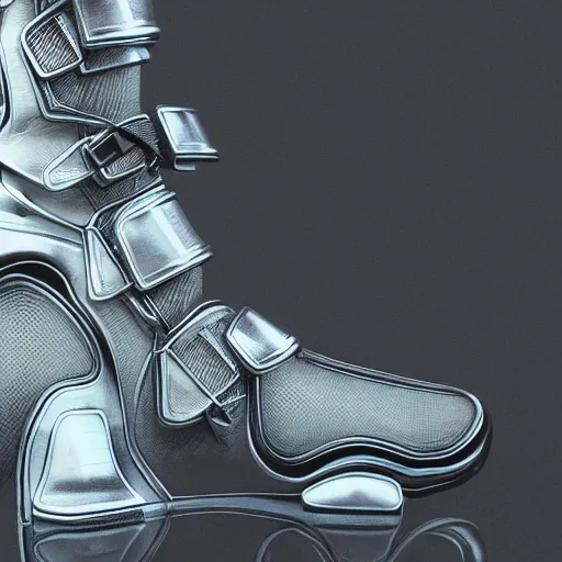 Image similar to futuristic balenciaga and vetements sneakers in giger style on gradient background, ultra rendered extreme realism and detail, 8 k, highly detailed, realistic, completely framed, pbr, hyper realistic, photorealistic, sharp focus,