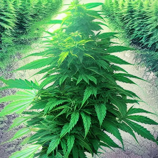 Prompt: giant huge immense infinite cannabis plant