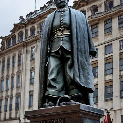 Image similar to a statue of otto von bismarck in the middle of a city square in america.