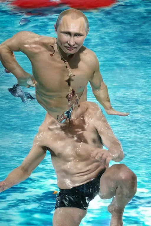 Image similar to Putin aquatic disco, hyper realistic photo, highly detailed