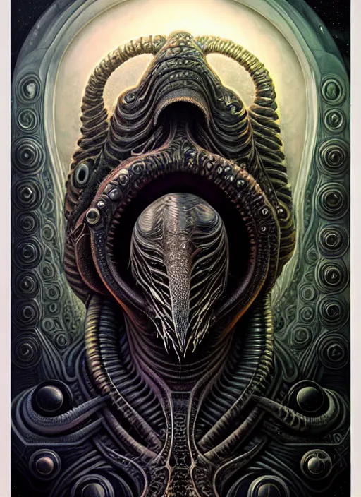 Prompt: cosmic lovecraft giger fractal random mith creature portrait, pixar style, by tristan eaton stanley artgerm and tom bagshaw.