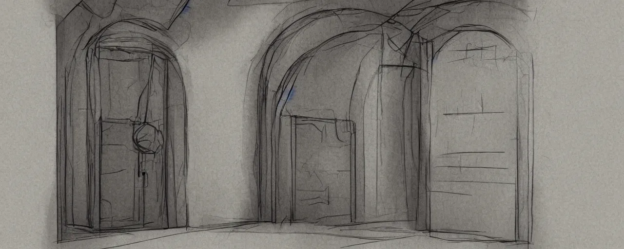 Prompt: one huge door opens front of a man, concept art