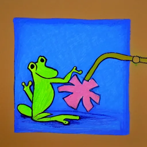Prompt: a frog doing a handgripper exercise, oil pastel, denoise