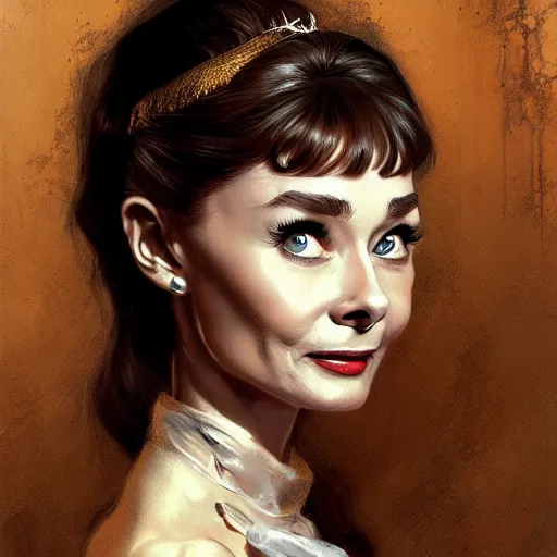 Image similar to audrey hepburn in a horror novel, inside haunted mansion, various backgrounds, highly detailed, digital painting, artstation, matte, illustration, art by gaston bussiere, greg rutkowski, j. c. leyendecker