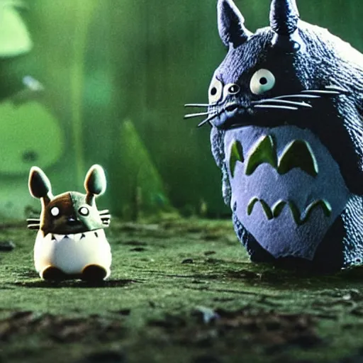 Image similar to stop motion film, totoro stalks his prey