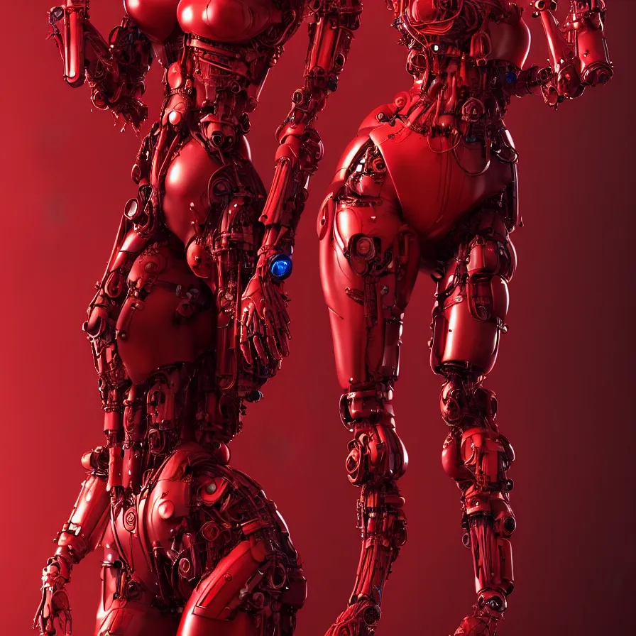Prompt: portrait, super hero pose,! woman! red biomechanical dress, inflateble shapes, wearing epic bionic cyborg implants, masterpiece, intricate, biopunk futuristic wardrobe, highly detailed, art by akira, mike mignola, artstation, concept art, background galaxy, cyberpunk, octane render