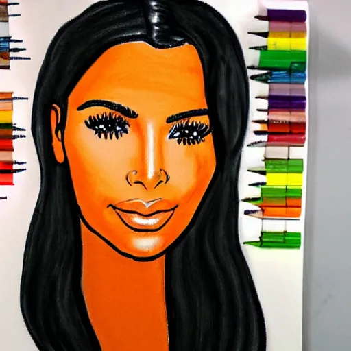 Image similar to Kim Kardashian poorly drawn in wax crayon by a five-year old