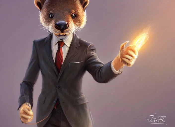 Prompt: well proportioned, stylized expressive master furry art painting by blotch and rukis of an anthro otter, headshot, wearing suit and tie, walking to his job character portrait feature stylized by charlie bowater, ross tran, artgerm, makoto shinkai, detailed, soft lighting, rendered in octane