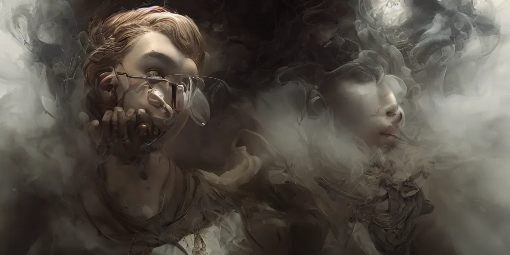 Image similar to hyperrealistic photorealist pose beautiful model god of languidity in a smoke tunnel, dramatic lighting, highly detailed, hyper detailed, 3 d render, hyper realistic detailed portrait, high face symmetry, peter mohrbacher, wlop, ruan jia