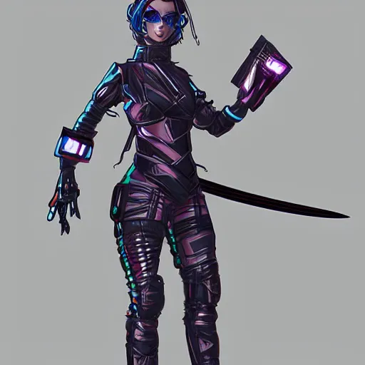 Image similar to character concept art of a cyber punk woman wielding a katana