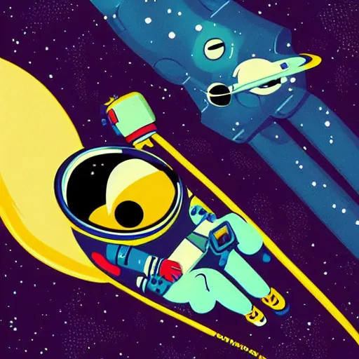 Image similar to colorful pixar, mcbess illustration, an astronaut drifting through space