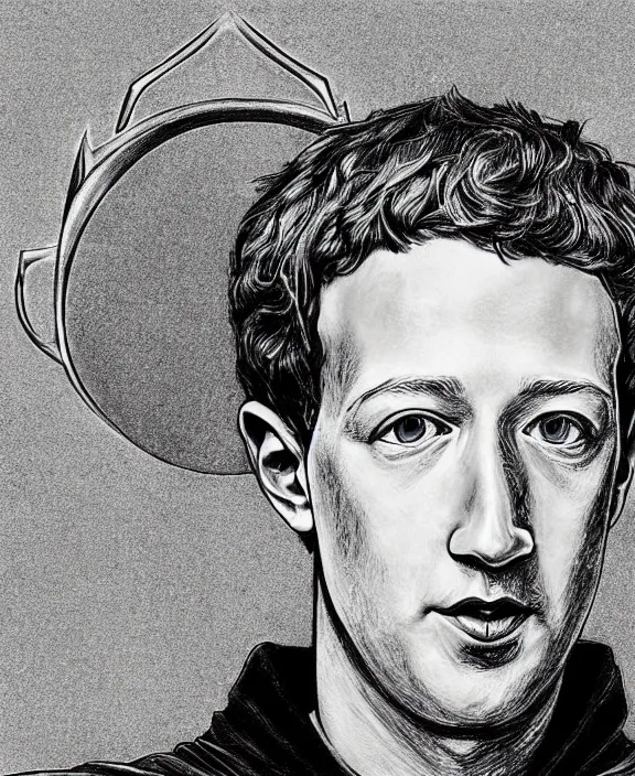 Image similar to a detailed pencil drawing of mark zuckerberg using the eye of agamotto