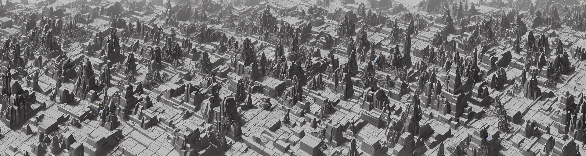 Image similar to a wide landscape shot of a dwarven city with retrofuturist art deco architecture