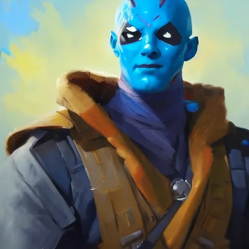 Image similar to greg manchess portrait painting of yondu udonta as overwatch character, medium shot, asymmetrical, profile picture, organic painting, sunny day, matte painting, bold shapes, hard edges, street art, trending on artstation, by huang guangjian and gil elvgren and sachin teng