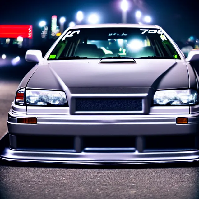 Image similar to a car JZX90 twin turbo drift at illegal car meet, Saitama prefecture, city midnight mist lights, cinematic lighting, photorealistic, highly detailed wheels, high detail