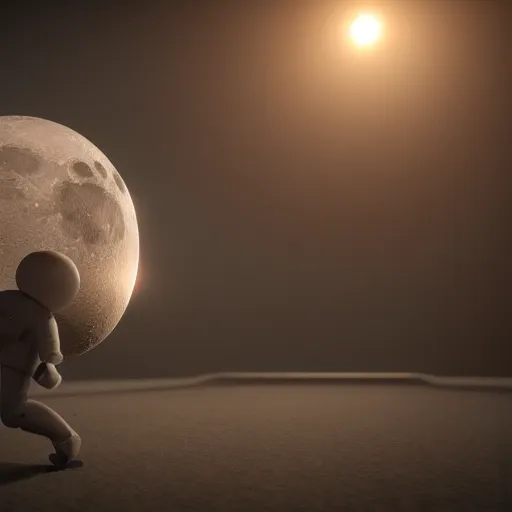 Image similar to moonman!!, detailed, 8 k, hd, sharp focus, octane render, volumetric light