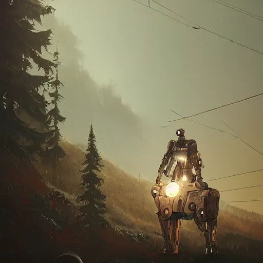 Image similar to centered portrait of white cybernetic panzerwolf made of steel and gold in light armor, by simon stalenhag, by ian pesty and alena aenami and makoto shinkai, concept art, matte painting, washed colors,