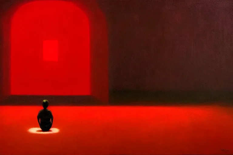 Image similar to only with red, netflix studios with workers at work, a big mickey mouse head in the middle, in the style of beksinski, parts by edward hopper, parts by rodcenko, parts by yue minjun, intricate and epic composition, red by caravaggio, insanely quality, highly detailed, masterpiece, red light, artstation, 4 k