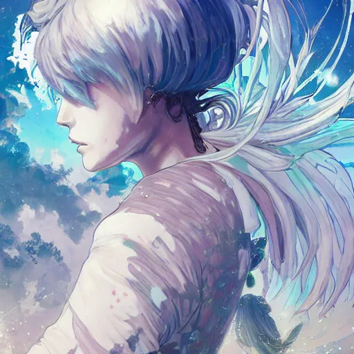 Image similar to god covered in bleach, with rhinestone eyes, covered in paralytic dreams, future pixels, illustration trending on artstation, anime. by hayao miyazaki and rossdraws and artgerm and greg rutkowski and alphonse mucha and studio ghibli and ilya kuvshinov. high quality, stunning, intricate detailed environment. 8 k