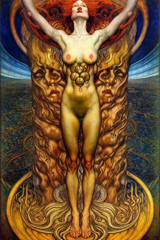 Image similar to Divine Chaos Engine by Karol Bak, Jean Delville, William Blake, Gustav Klimt, and Vincent Van Gogh, symbolist, visionary