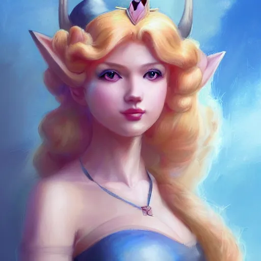 Prompt: princess peach as realistic blond pretty human character art portrait, matte fantasy painting, deviantart artstation, by jason felix by steve argyle by tyler jacobson by peter mohrbacher, cinema c 9. 0