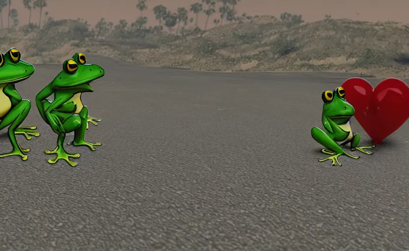 Prompt: two frogs in love in gta san andreas, cinematic shot, 4 k, night time