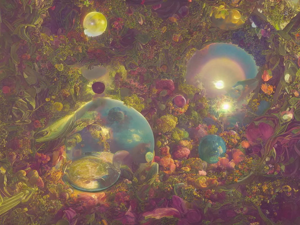 Prompt: the universe is a spheroid region 7 0 5 meters in diameter, sunlight study, art nouveau, by rachel ruysch and maria sibylla merian and ( ( ( ( lisa frank ) ) ) ), 8 k, octane render