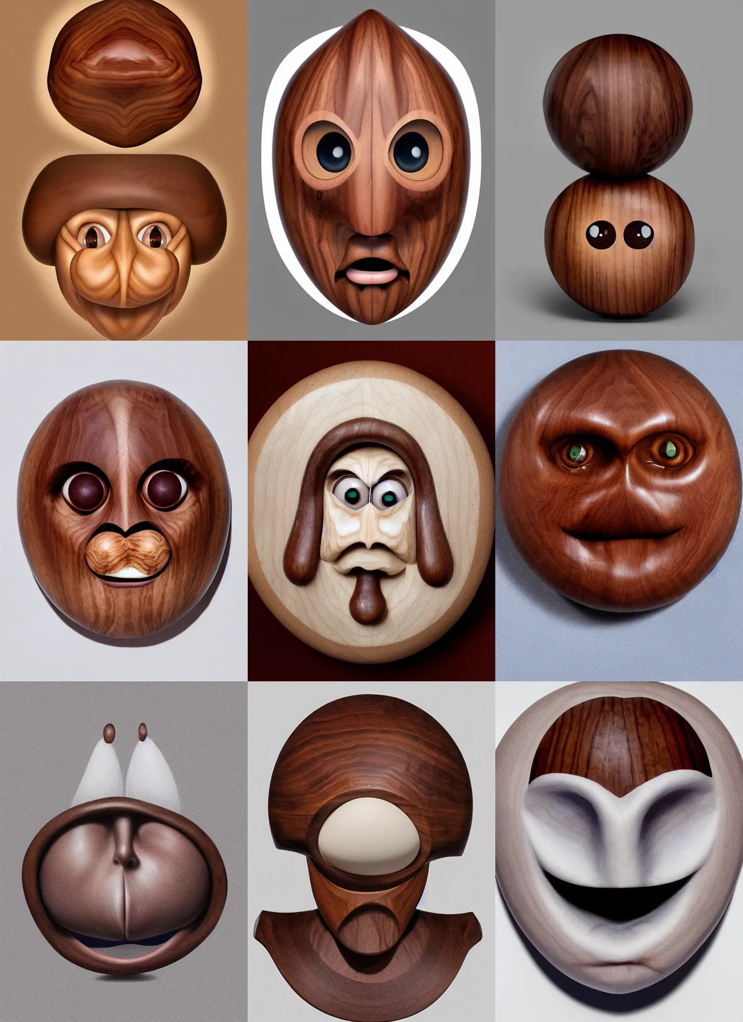 Prompt: a stern round large walnut with two stern eyes and a mouth without a nose, white background, artgerm