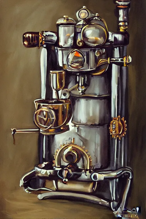 Image similar to steampunk espresso machine painting