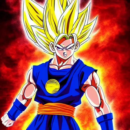 Image similar to Lebron James cosplay as Goku, super saiyan, Dragonball Z anime artwork, detailed digital art, colourful masterpiece beautiful beautiful beautiful