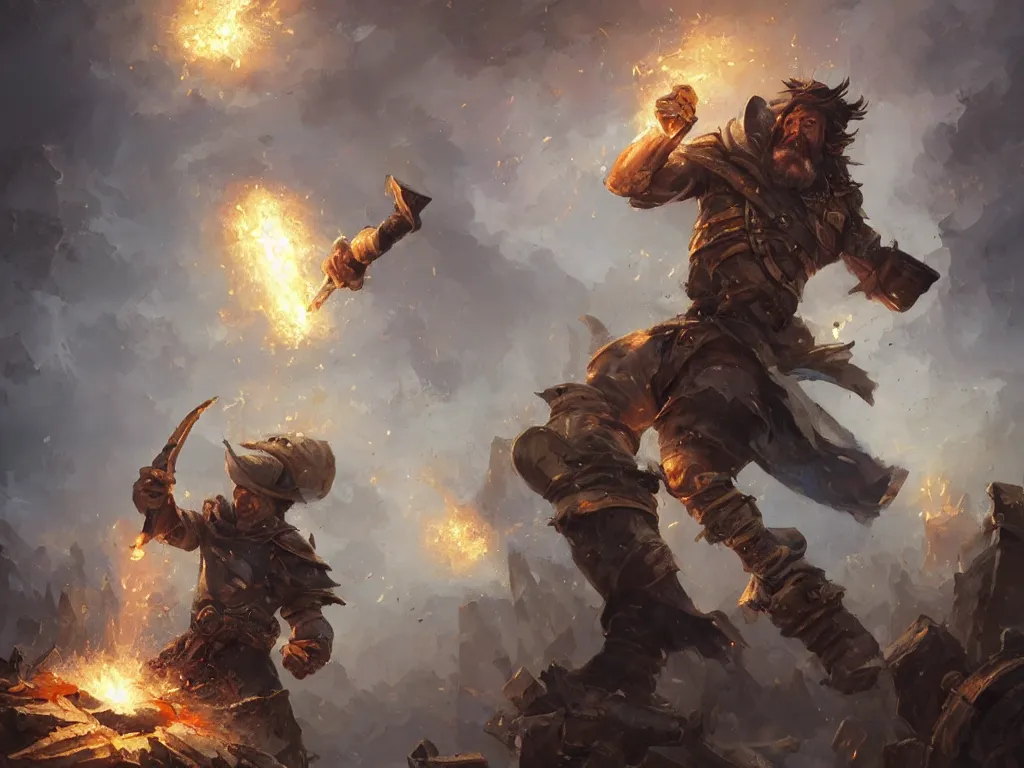 Image similar to a blacksmith throwing a hammer made out of lightning in the baroque era, hearthstone art style, epic fantasy style art by Craig Mullins, fantasy epic digital art, epic fantasy card game art by Greg Rutkowski