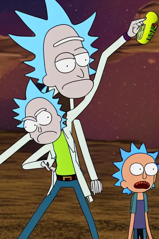 Image similar to 3d final render, hiper-realistic Rick and Morty, detailed, 8k