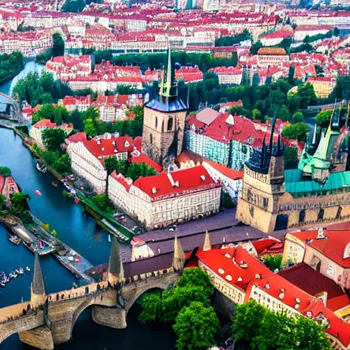 Prompt: Aerial photography of Prague