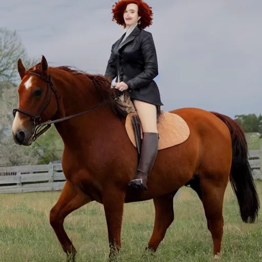 Prompt: christina hendricks riding horse,