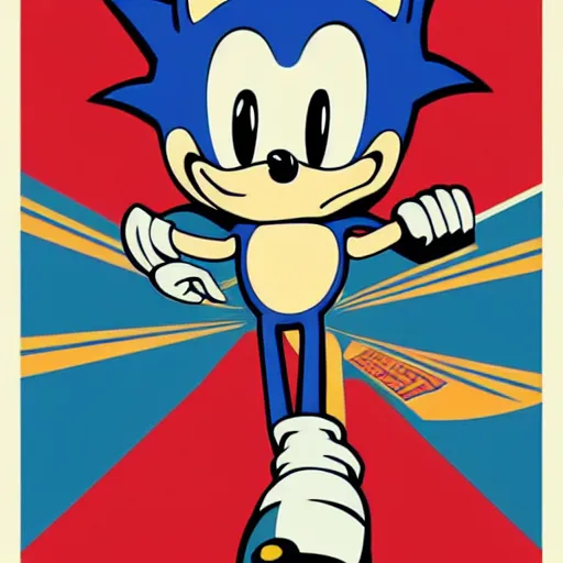 Prompt: sonic the hedgehog poster by shepard fairey