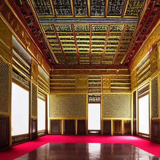 Image similar to interior of a tangam palace, architectural photography