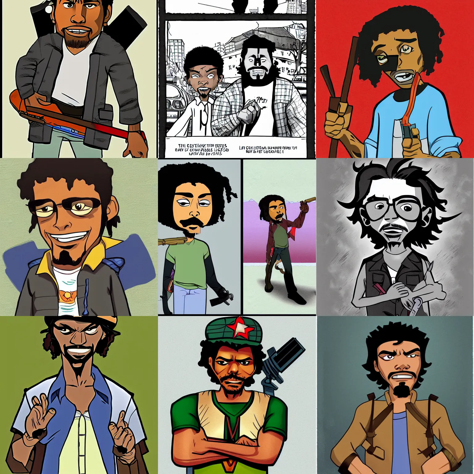 Prompt: che guavera, drawn by Aaron McGruder